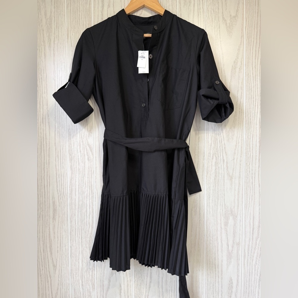 BANANA REPUBLIC BLACK DRESS WAIST TIE & PLEATED BOTTOM CUFF SLEEVE  SIZE XS NWT